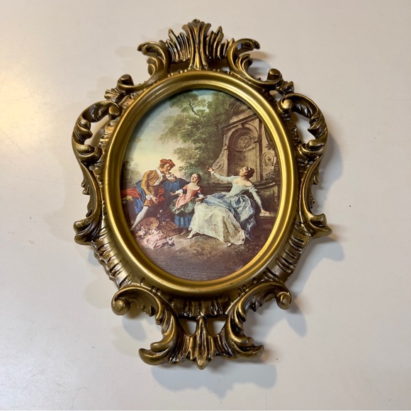 Vintage Victorian Lot 2pcs Bakalite Gilt Oval Ornate Pictures Frame Wall Decor - Picture 2 of 11